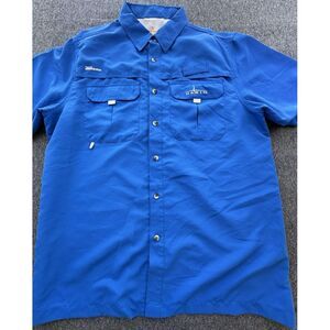 Habit Fishing Shirt Mens Large Blue Button Up 360 Venting‎ Short Sleeve Outdoor